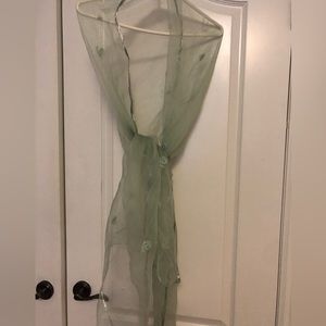 Stunning large light shawl or scarf, mint green, embossed flowers, very chic